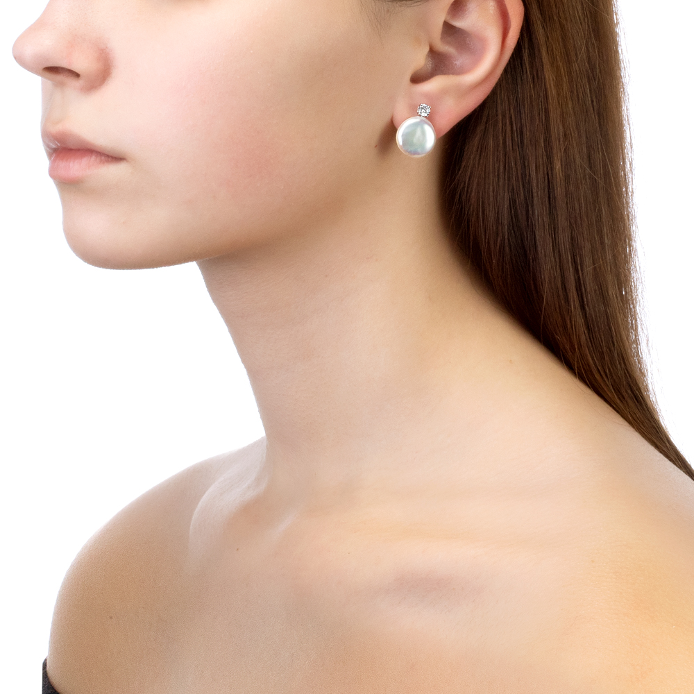 Серьги из серебра с белыми жемчужинами "барокко" 13,5-14 мм. Артикул 12431