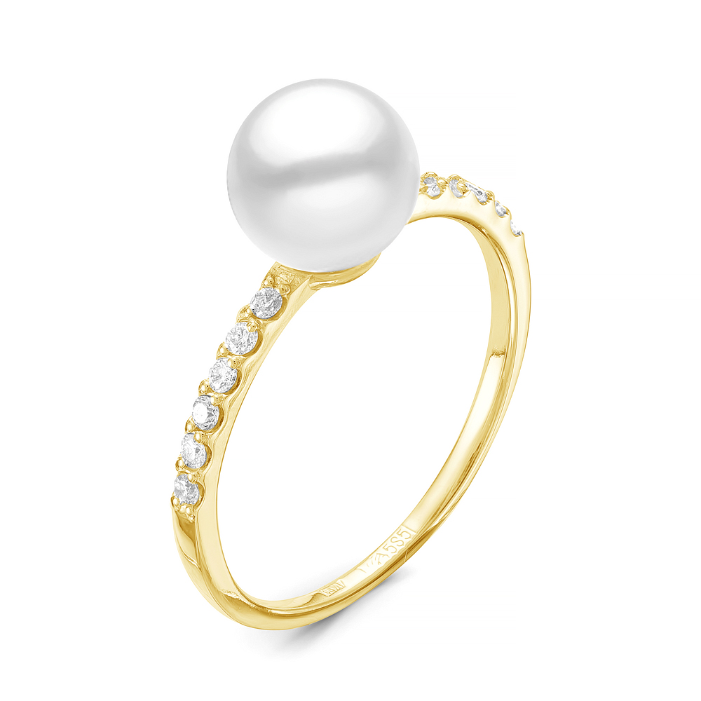 Кольцо из серебра 925 пробы с белой жемчужиной 7-7,5 мм. Артикул 11808