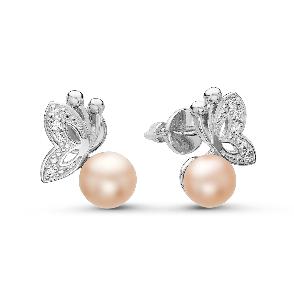 Серьги из серебра с розовыми жемчужинами 6,5-7 мм. Артикул 10792
