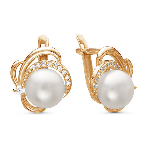 Серьги из красного золота с белыми жемчужинами 8,5-9 мм. Артикул 9130 Серьги из красного золота с белыми жемчужинами 8,5-9 мм. Артикул 9130