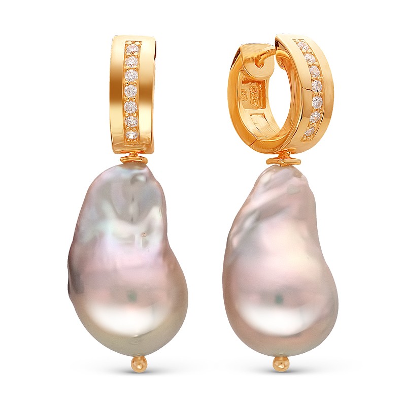 Серьги из серебра c серыми жемчужинами 13-16 мм. Артикул 10211