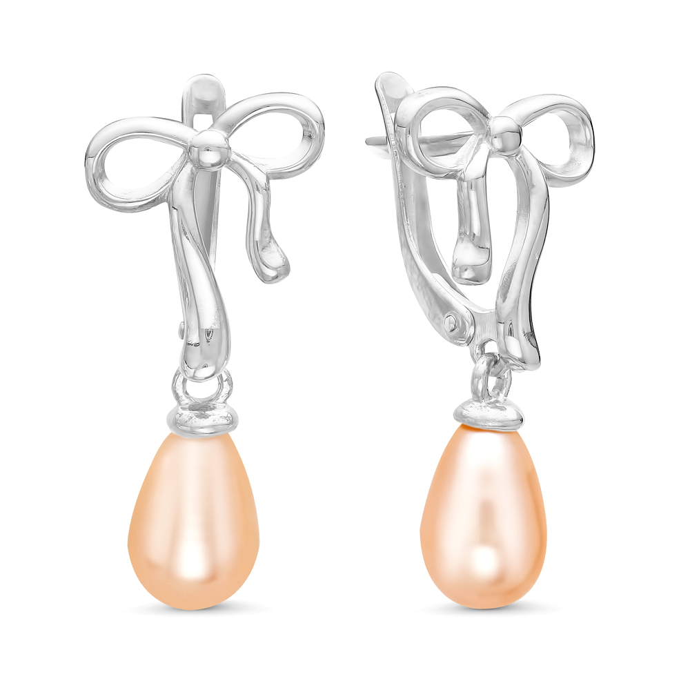 Серьги из серебра с розовыми жемчужинами 7,5-8 мм. Артикул 11487 Серьги из серебра с розовыми жемчужинами 7,5-8 мм. Артикул 11487