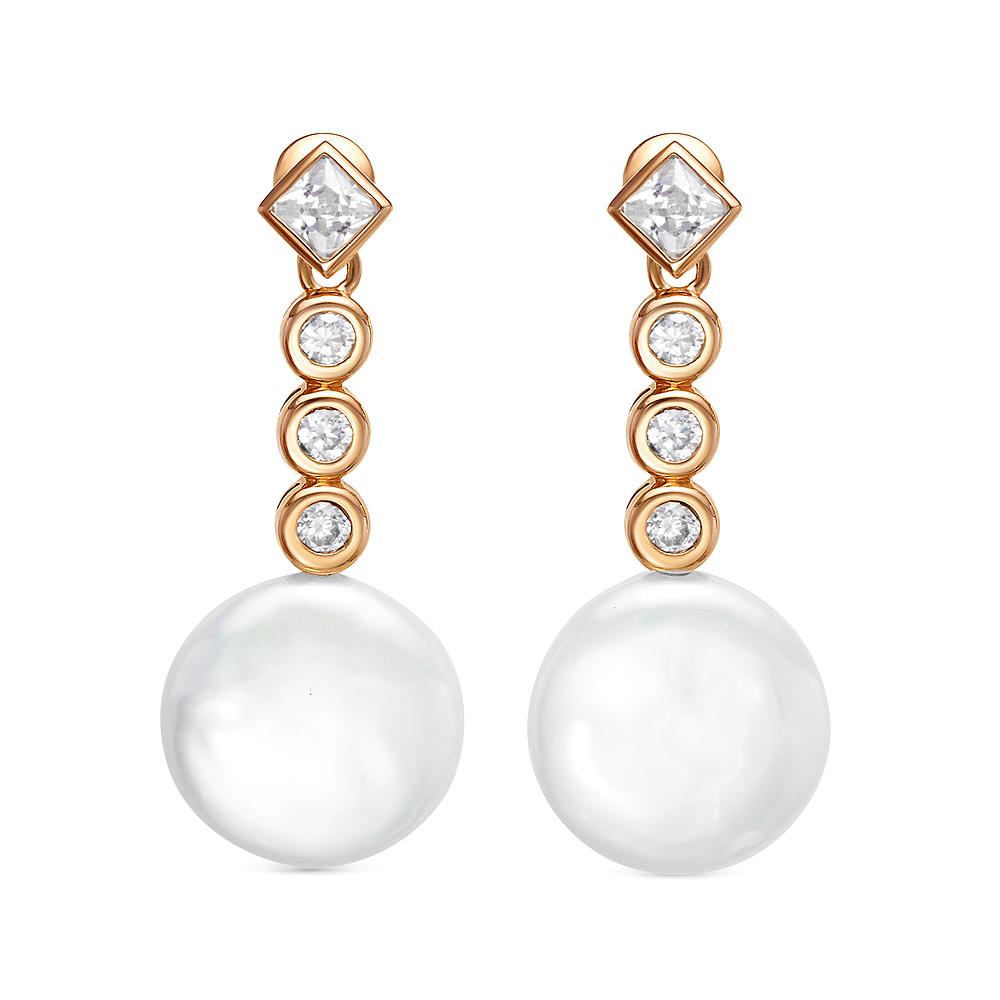 Серьги из серебра с белыми жемчужинами "барокко" 13,5-14 мм. Артикул 12480 Серьги из серебра с белыми жемчужинами "барокко" 13,5-14 мм. Артикул 12480