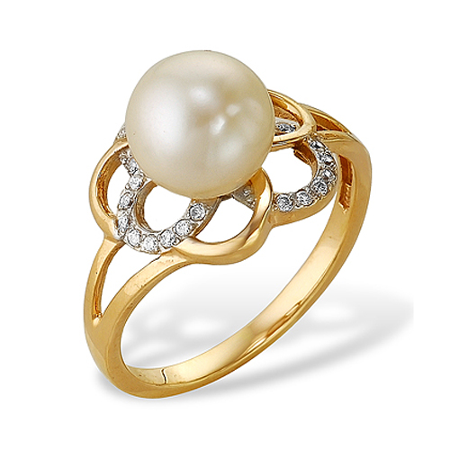 Кольцо из серебра 925 пробы с белой речной жемчужиной 7-7,5 мм. Артикул 10373