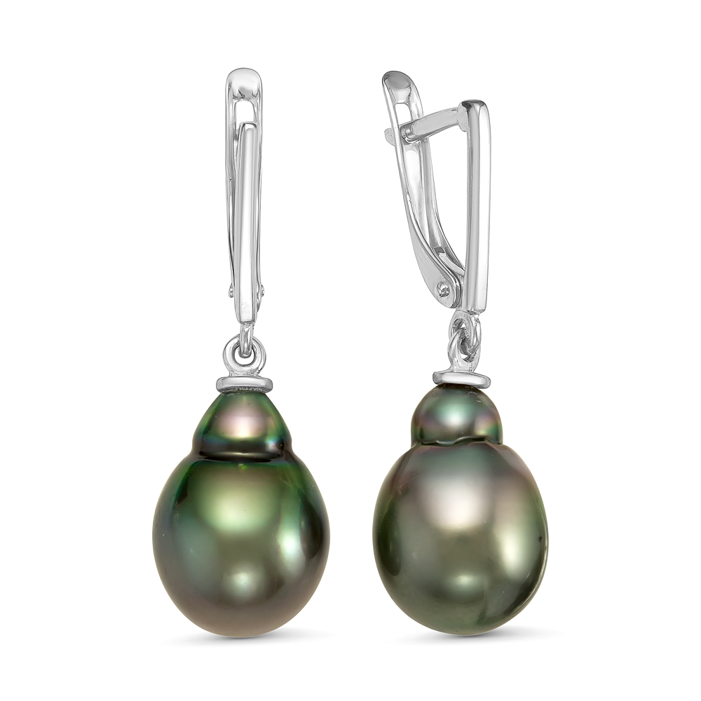 Серьги из серебра с Таитянскими жемчужинами 10-11 мм. Артикул 10714 Серьги из серебра с Таитянскими жемчужинами 10-11 мм. Артикул 10714