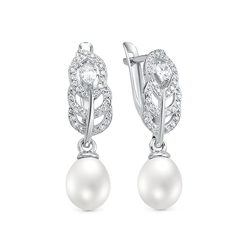 Серьги из серебра с белыми жемчужинами 7,5-8 мм. Артикул 12410 Серьги из серебра с белыми жемчужинами 7,5-8 мм. Артикул 12410