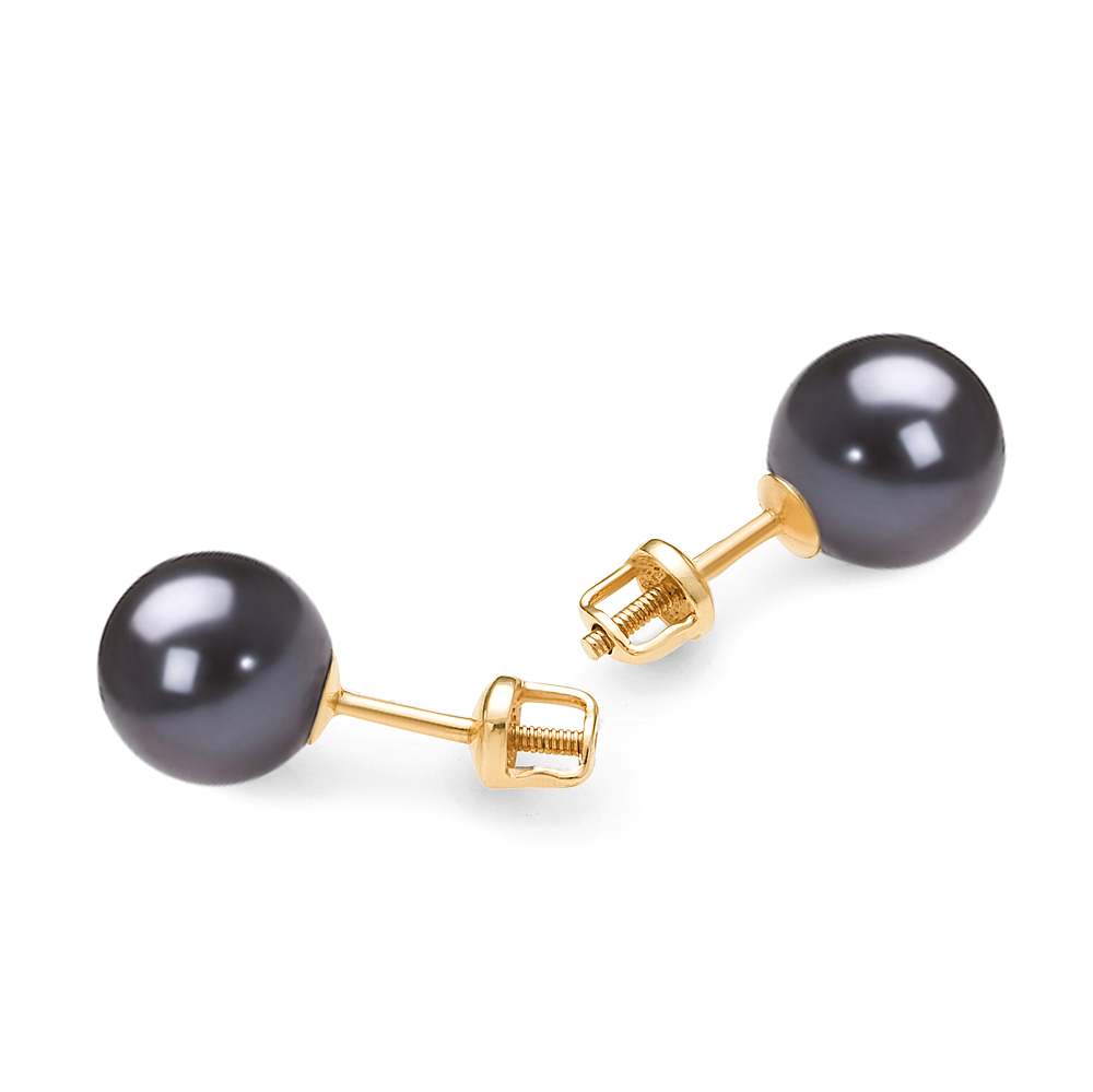 Пусеты из серебра с черными жемчужинами 8,5-9 мм. Артикул 11763 Пусеты из серебра с черными жемчужинами 8,5-9 мм. Артикул 11763