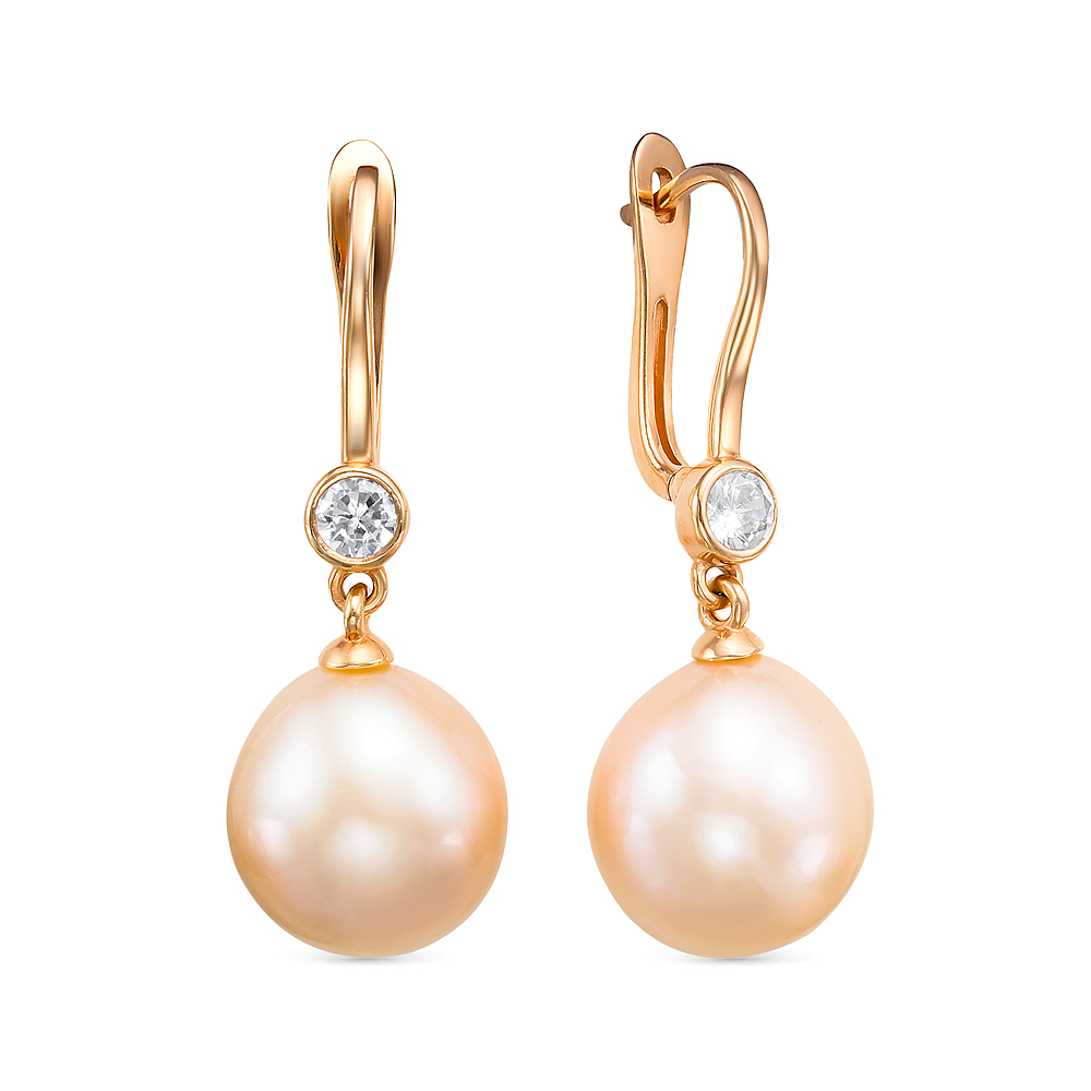 Серьги из серебра с розовыми японскими жемчужинами 13-13,5 мм. Артикул 12459