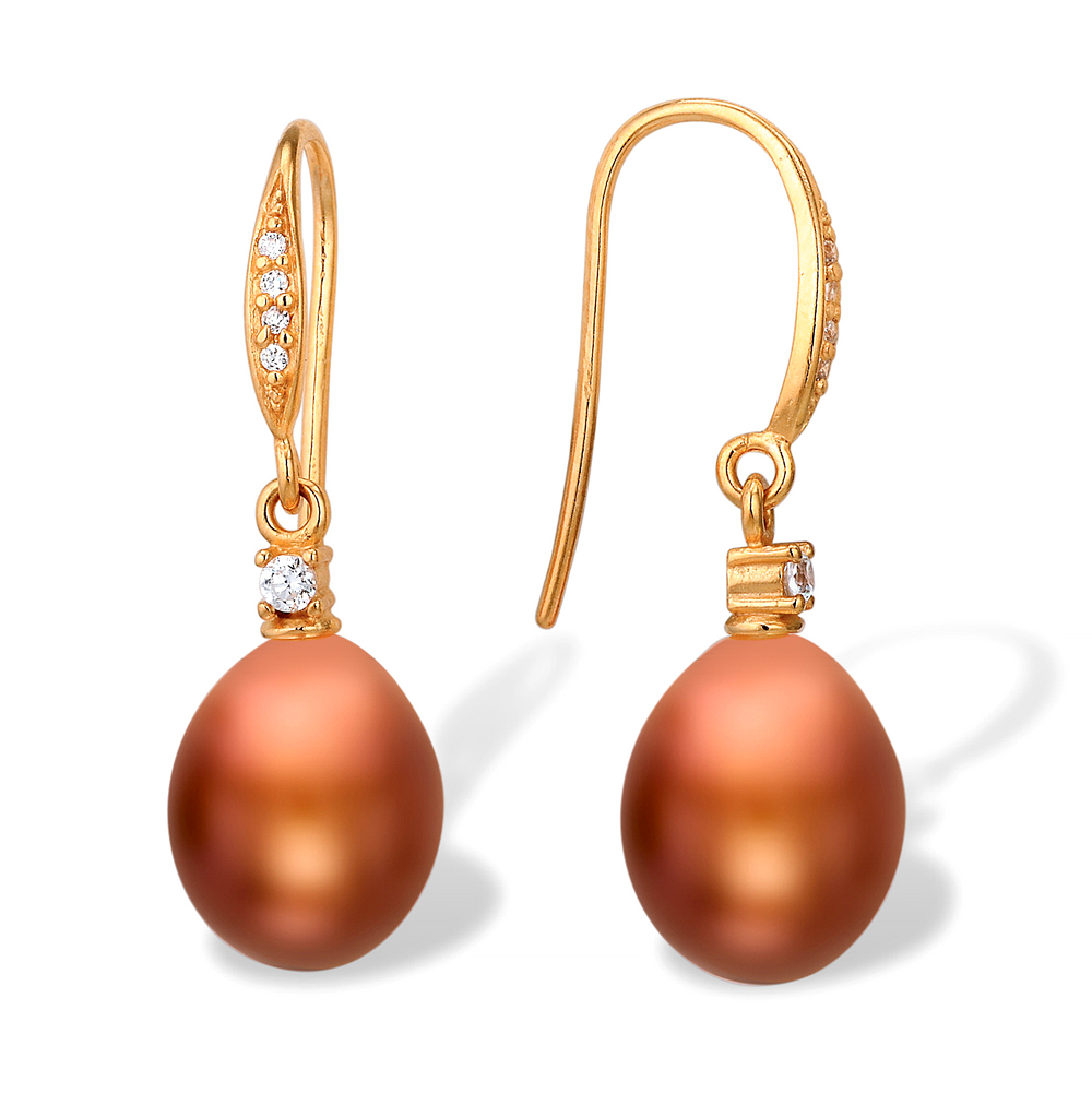 Серьги из серебра с шоколадными жемчужинами 8,5-9 мм. Артикул 11315