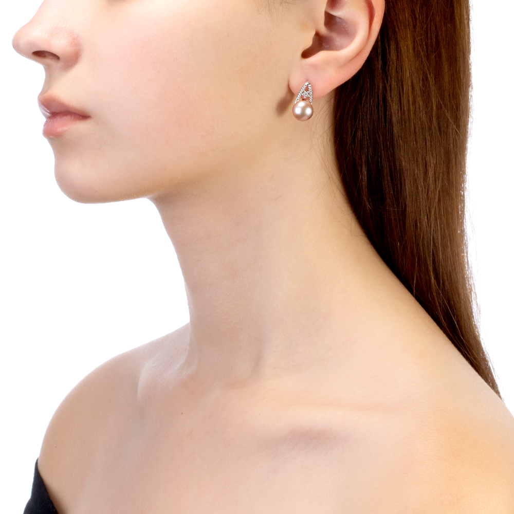 Серьги из серебра с розовыми жемчужинами 9,5-10 мм. Артикул 12203 Серьги из серебра с розовыми жемчужинами 9,5-10 мм. Артикул 12203