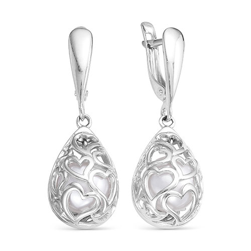 Серьги из серебра с белыми жемчужинами 8-8,5 мм. Артикул 12089