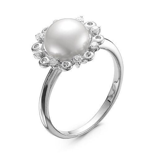 Кольцо из серебра 925 пробы с белой жемчужиной 8,5-9 мм. Артикул 11929
