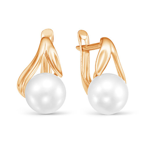 Серьги из красного золота с белыми жемчужинами 7,5-8 мм. Артикул 11984 Серьги из красного золота с белыми жемчужинами 7,5-8 мм. Артикул 11984