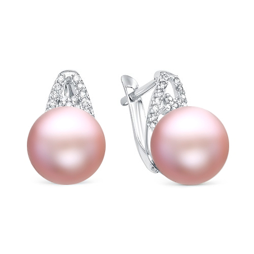 Серьги из серебра с розовыми жемчужинами 9,5-10 мм. Артикул 12203 Серьги из серебра с розовыми жемчужинами 9,5-10 мм. Артикул 12203