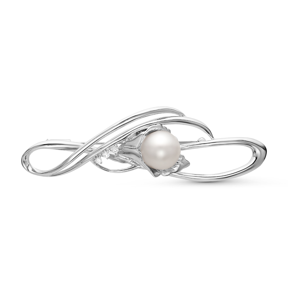 Брошь из серебра с белой Японской речной жемчужиной 14-14,5 мм. Артикул 12273 Брошь из серебра с белой Японской речной жемчужиной 14-14,5 мм. Артикул 12273