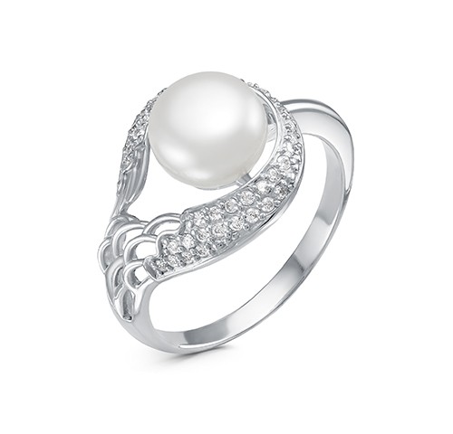 Кольцо из серебра 925 пробы с белой жемчужиной 8,5-9 мм. Артикул 10372