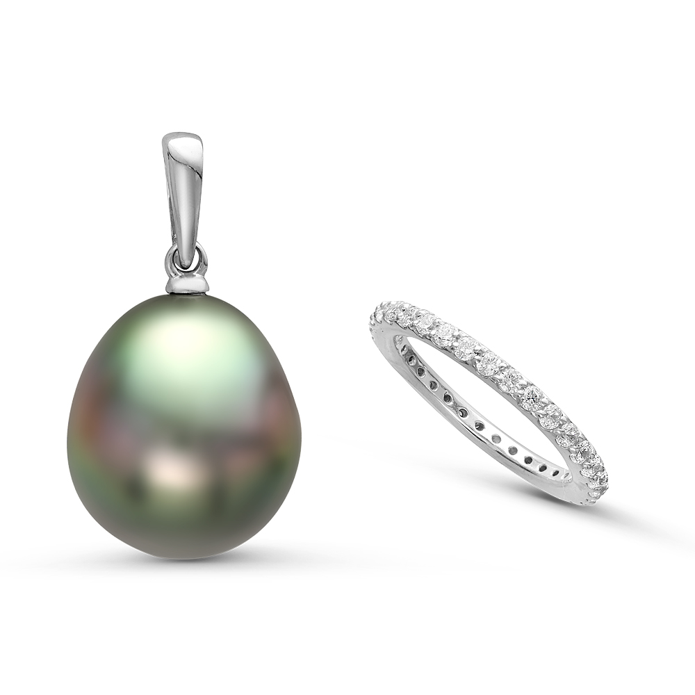 Кулон из серебра с черной Таитянской жемчужиной 12-12,5 мм. Артикул 10846