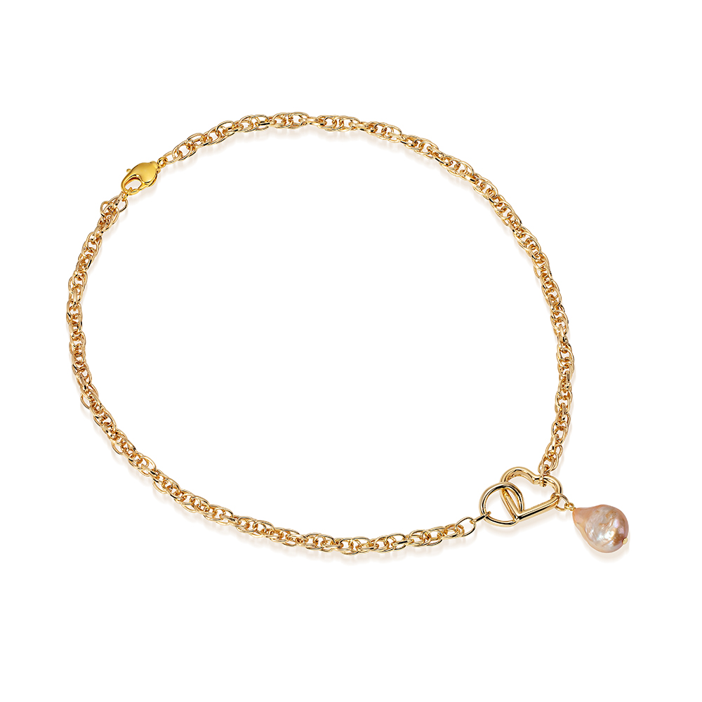 Колье из бижутерного сплава с золотистой жемчужиной 8-12 мм. Качество жемчуга высокое АА+. Артикул 12729