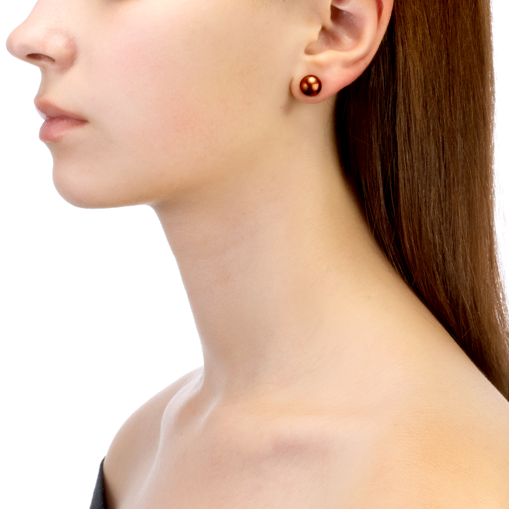 Пусеты из серебра с шоколадными жемчужинами 9,5-10 мм. Артикул 11534 Пусеты из серебра с шоколадными жемчужинами 9,5-10 мм. Артикул 11534