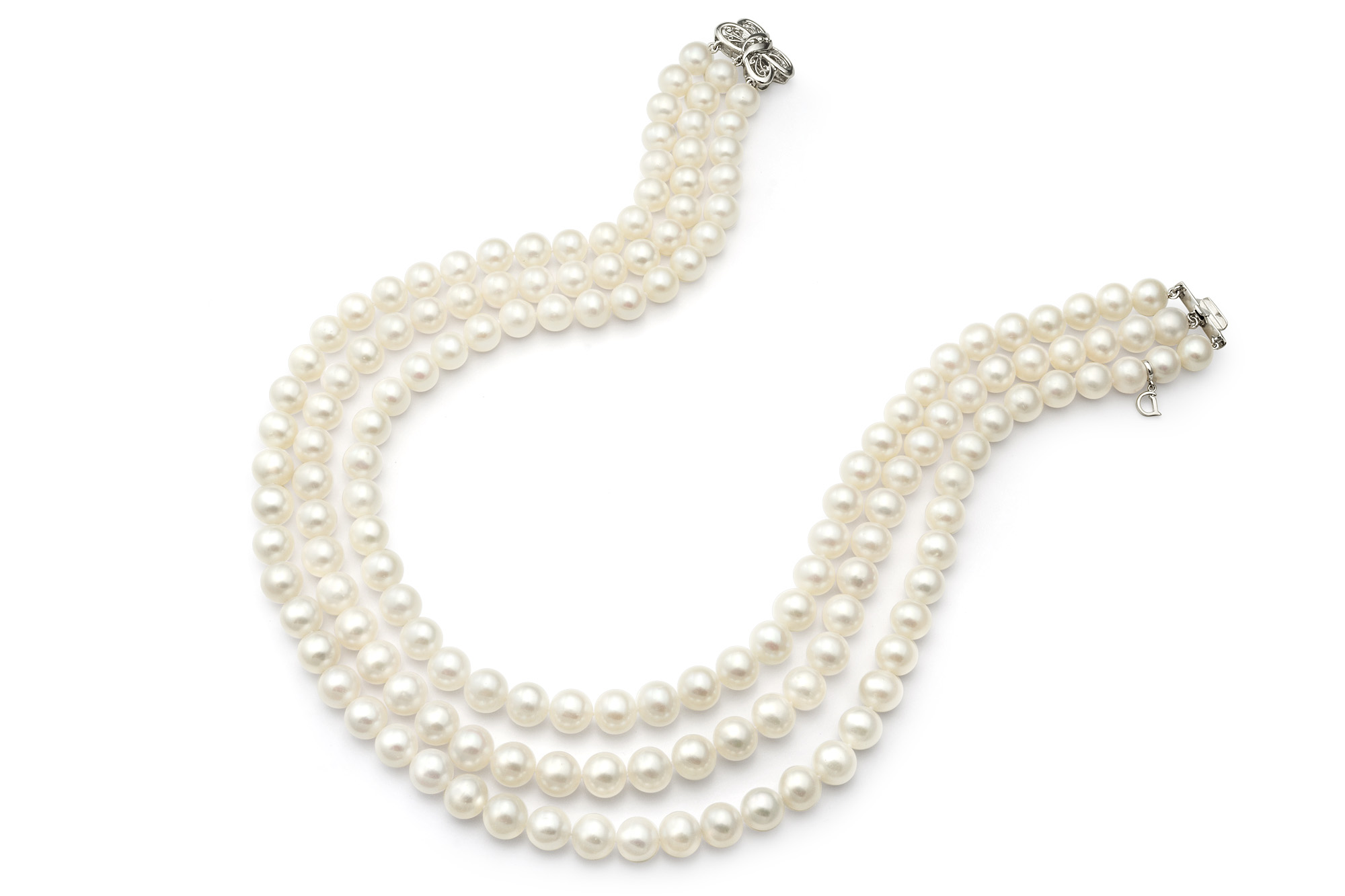 Ожерелье в 3 ряда из белого круглого речного жемчуга 6-6,5 мм. Качество жемчуга наивысшее ААА. Артикул 7717 Ожерелье в 3 ряда из белого круглого речного жемчуга 6-6,5 мм. Качество жемчуга наивысшее ААА. Артикул 7717