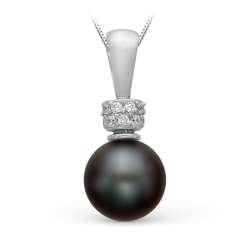 Кулон из белого золота с черной жемчужиной 8,5-9 мм. Артикул 9979 Кулон из белого золота с черной жемчужиной 8,5-9 мм. Артикул 9979