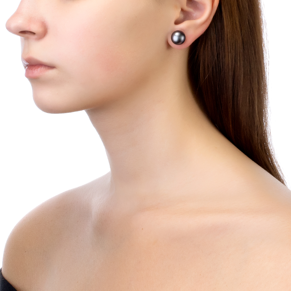 Пусеты из серебра с черными жемчужинами 11,5-12 мм. Артикул 10177 Пусеты из серебра с черными жемчужинами 11,5-12 мм. Артикул 10177