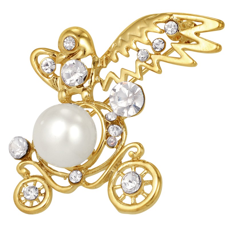 Брошь "Птица" из сплава с белой жемчужиной 11 мм. Артикул 8626