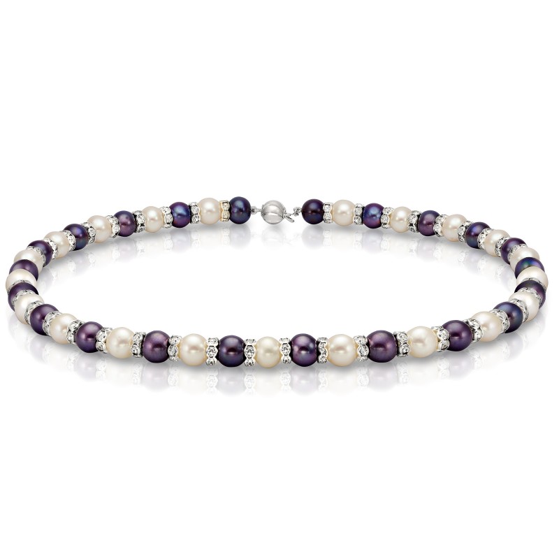 Ожерелье "микс" из круглого жемчуга 8,5-9,5 мм со стразами. Качество жемчуга наивысшее ААА. Артикул 7721