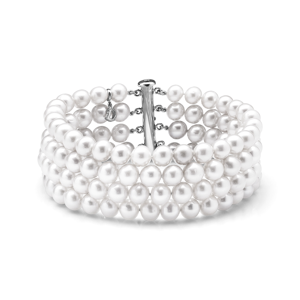 Браслет в 4 ряда из белого круглого речного жемчуга 7-7,5 мм. Качество жемчуга высокое АА+. Артикул 10481 Браслет в 4 ряда из белого круглого речного жемчуга 7-7,5 мм. Качество жемчуга высокое АА+. Артикул 10481