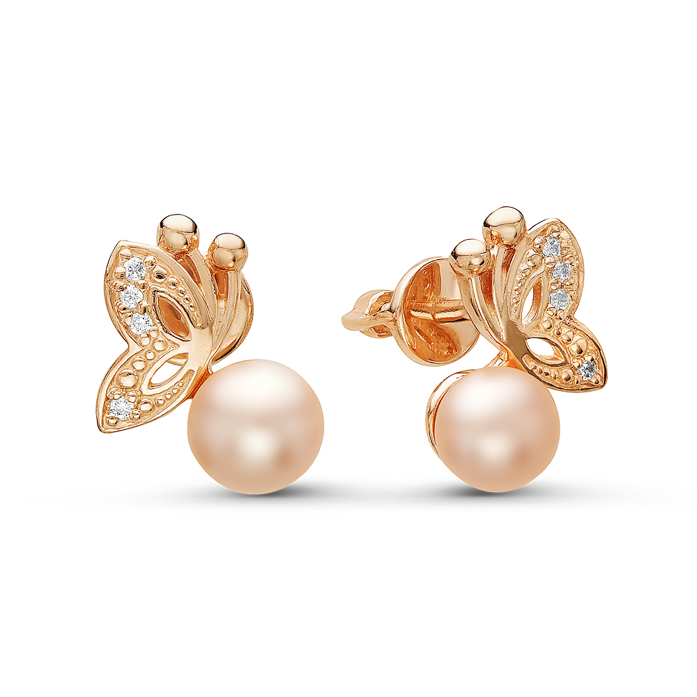 Серьги из серебра с розовыми жемчужинами 6,5-7 мм. Артикул 10791