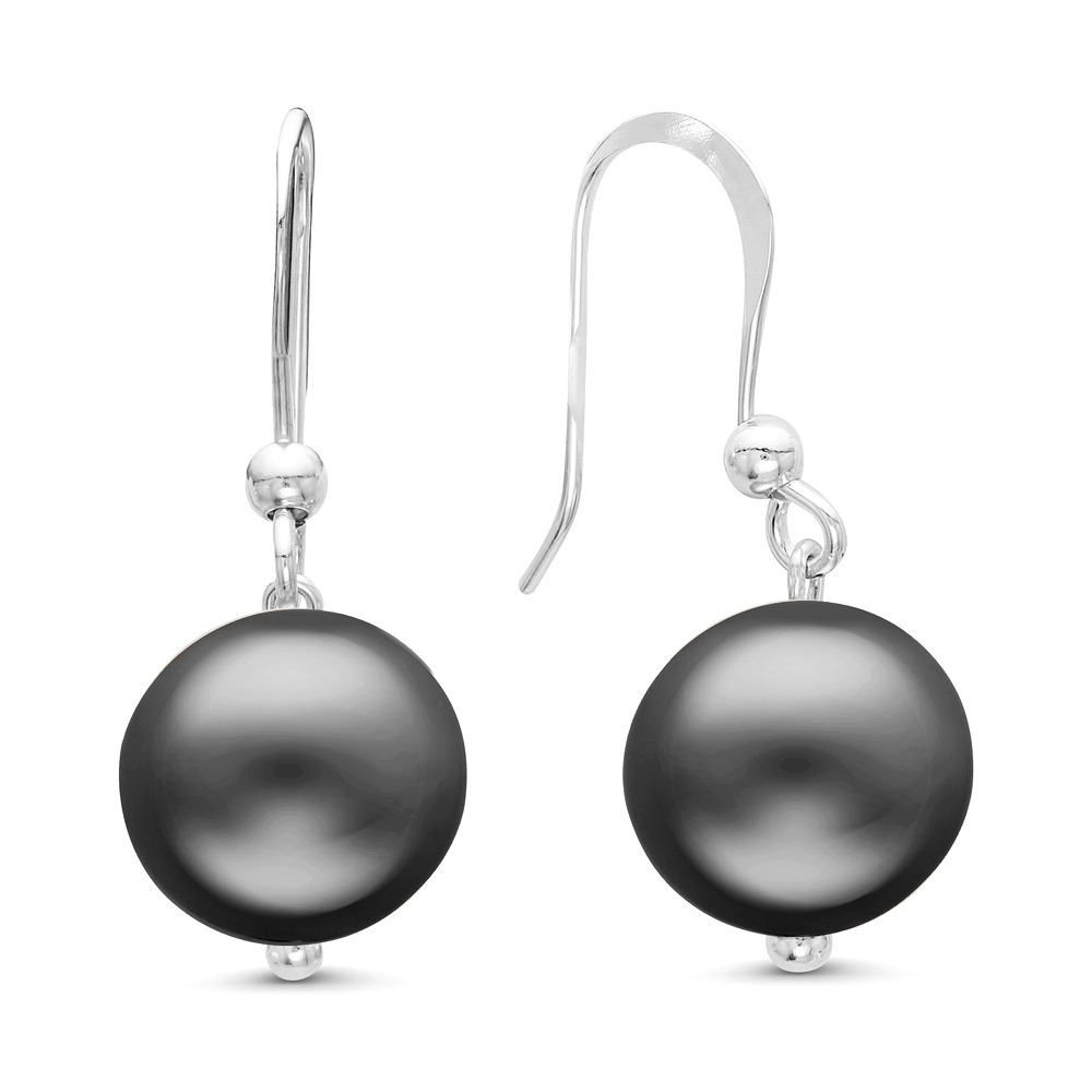 Серьги из серебра с черными жемчужинами 9 мм. Артикул 11261 Серьги из серебра с черными жемчужинами 9 мм. Артикул 11261