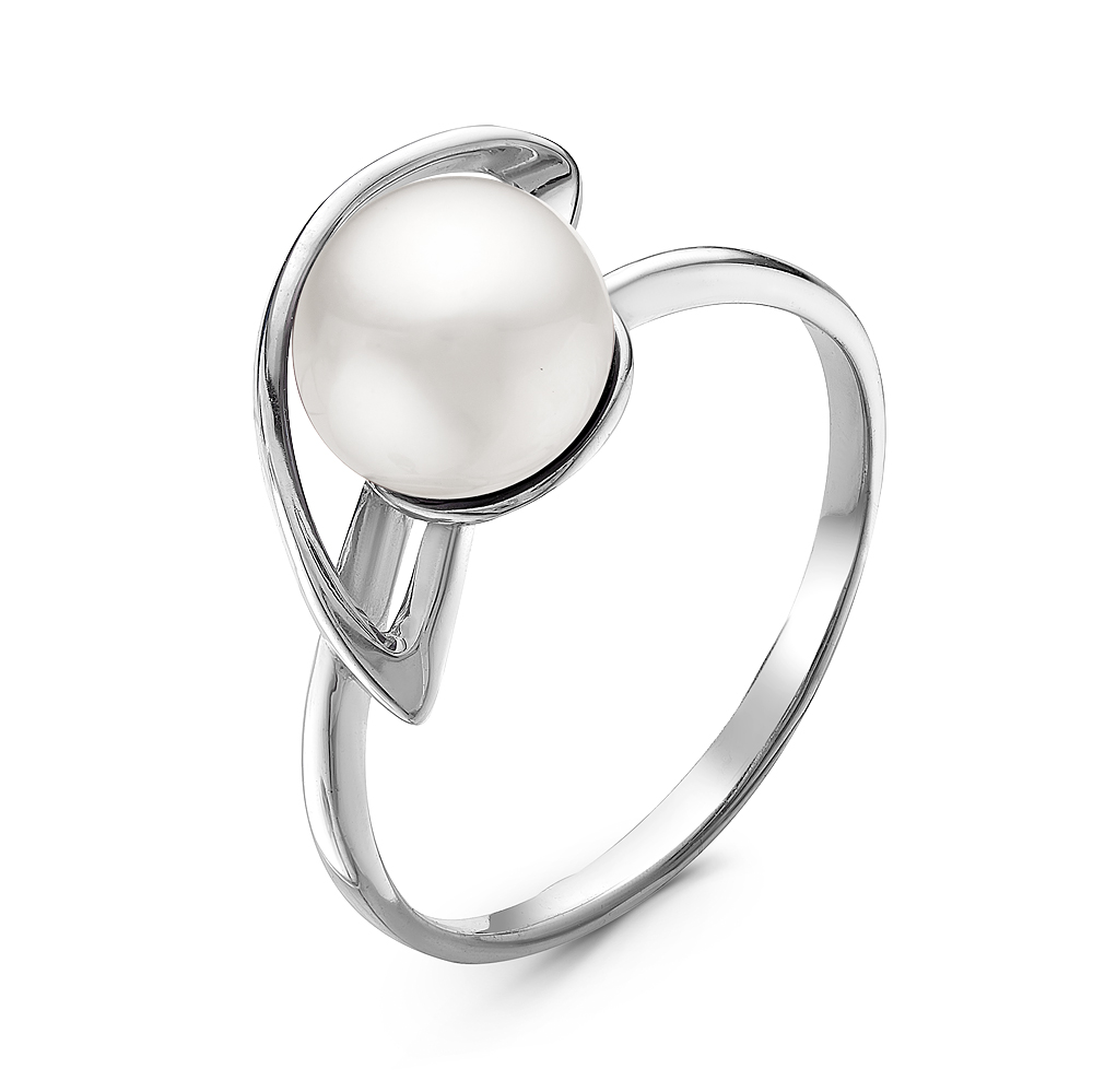 Кольцо из серебра 925 пробы с белой речной жемчужиной 7,5-8 мм. Артикул 10910
