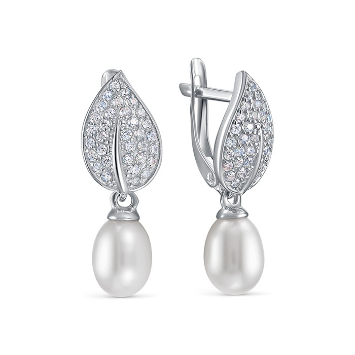 Серьги из белого золота с белыми жемчужинами 10-10,5 мм. Артикул 12848