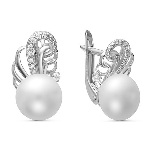 Серьги из серебра с белыми жемчужинами 8-8,5 мм. Артикул 10417 Серьги из серебра с белыми жемчужинами 8-8,5 мм. Артикул 10417