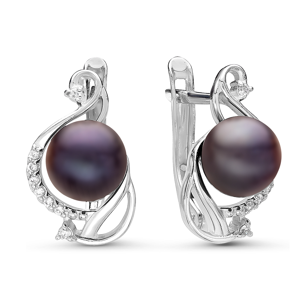 Серьги из серебра с черными жемчужинами 7,5-8 мм. Артикул 10789