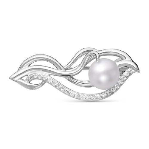 Брошь из серебра с белой жемчужиной 8,5-9 мм. Артикул 10021