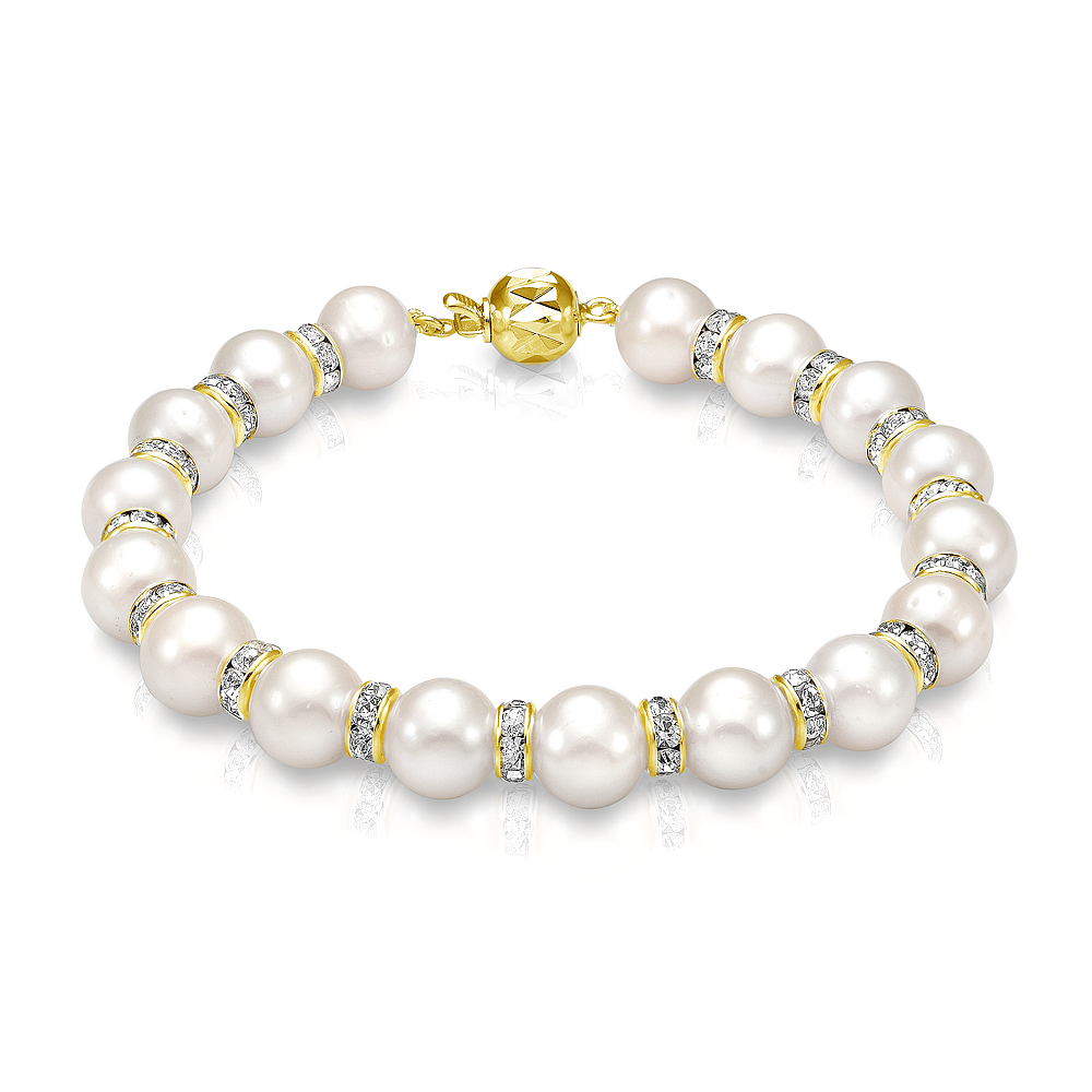 Браслет со стразами из белого речного жемчуга 8,5-9,5 мм. Качество жемчуга наивысшее ААА. Артикул 7761 Браслет со стразами из белого речного жемчуга 8,5-9,5 мм. Качество жемчуга наивысшее ААА. Артикул 7761