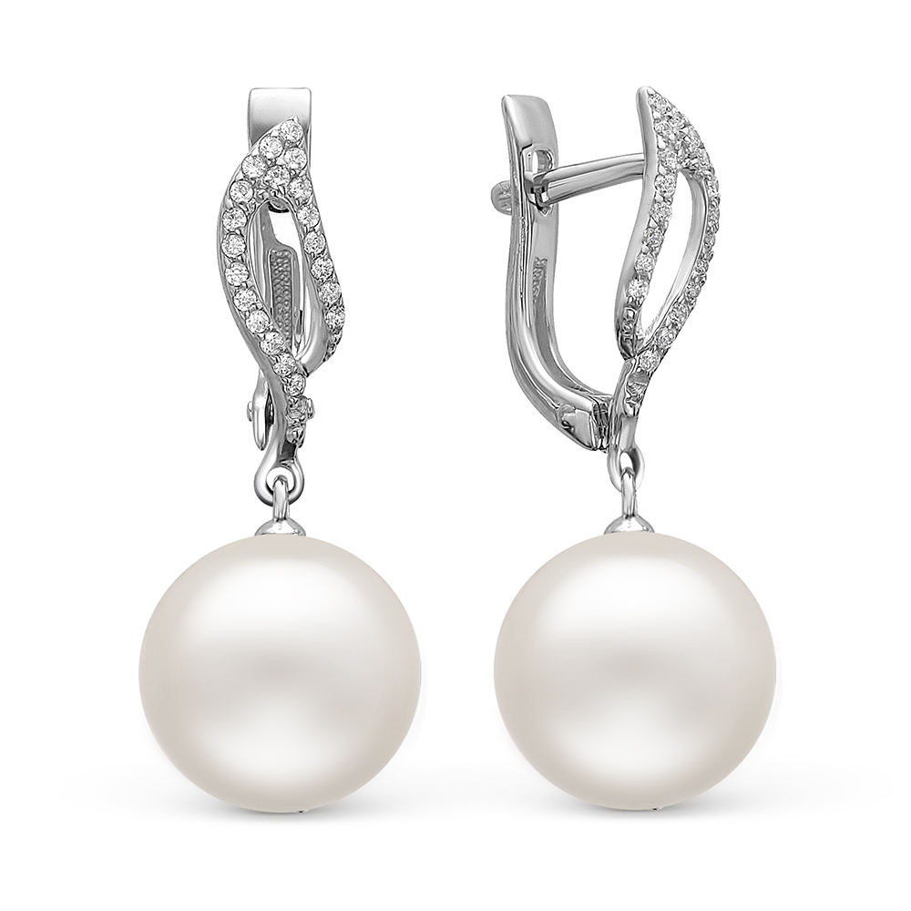 Серьги из золота с белыми Австралийскими жемчужинами 13-13,5 мм. Артикул 10688