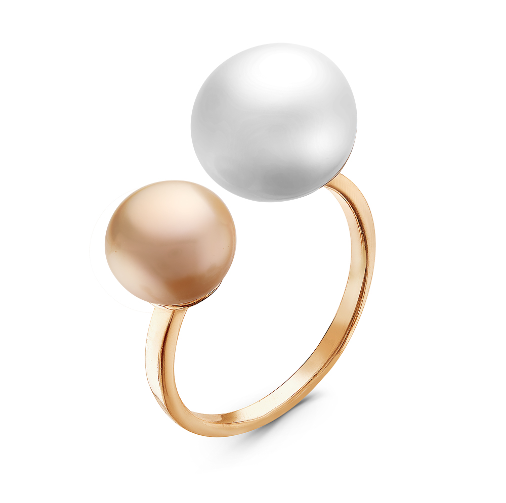 Двойное кольцо "Dior" из серебра 925 пробы с белой и розовой жемчужиной 7-9,5 мм. Артикул 10901