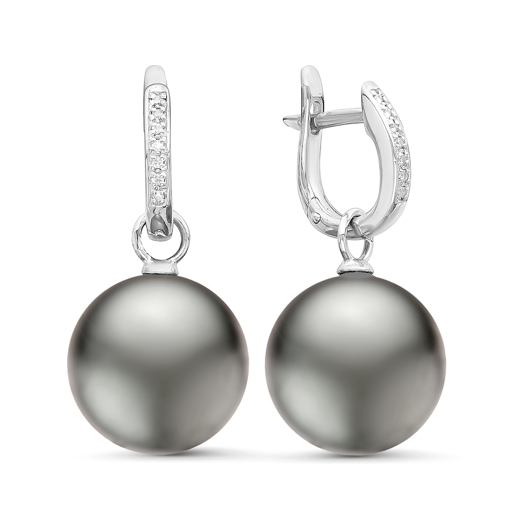 Серьги из золота с черными Таитянскими жемчужинами 12-12,5 мм. Артикул 11377