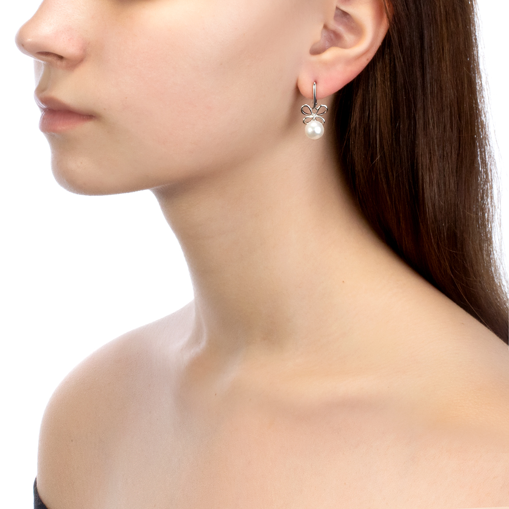 Серьги из серебра с белыми жемчужинами 8,5-9 мм. Артикул 10430