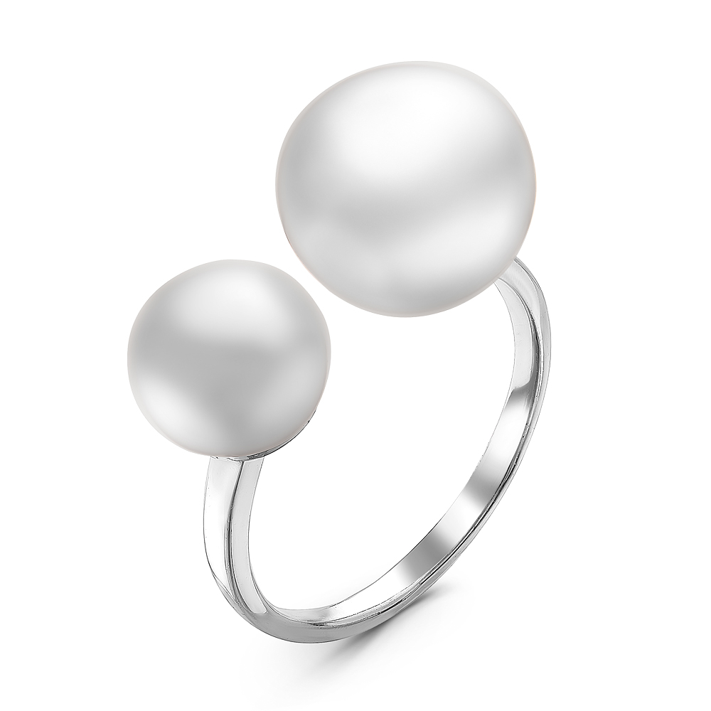 Двойное кольцо "Dior" из серебра 925 пробы с белыми жемчужинами 7-10 мм. Артикул 10897