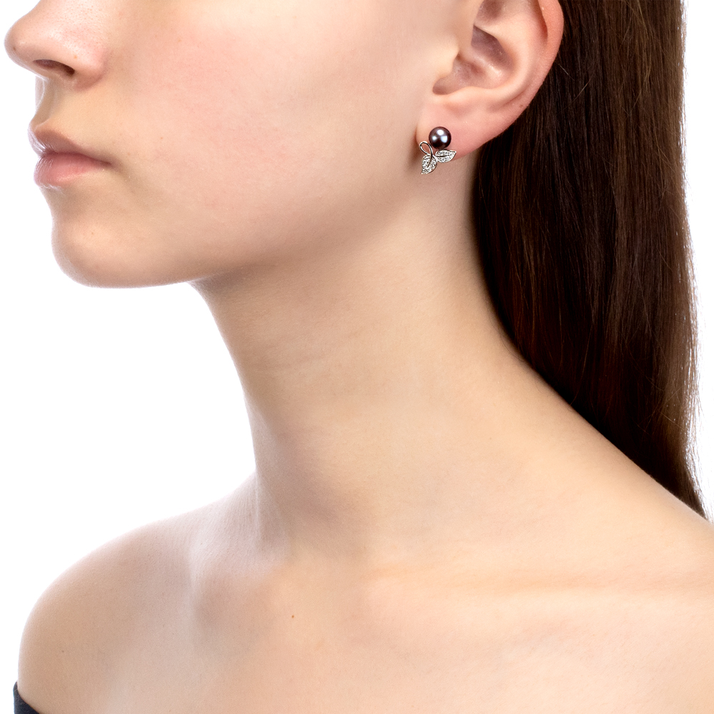 Серьги из серебра с черными жемчужинами 7-7,5 мм. Артикул 10796