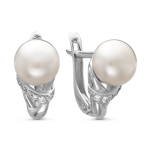 Серьги из белого золота с белыми жемчужинами 8,5-9 мм. Артикул 12785 Серьги из белого золота с белыми жемчужинами 8,5-9 мм. Артикул 12785