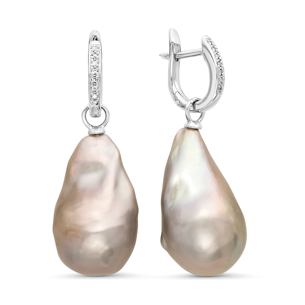 Серьги из золота с серыми барочными жемчужинами 16-20 мм. Артикул 11368