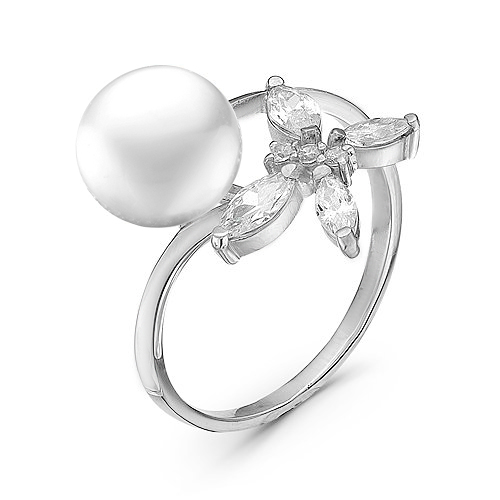 Кольцо из серебра 925 пробы с белой жемчужиной 7,5-8 мм. Артикул 10439