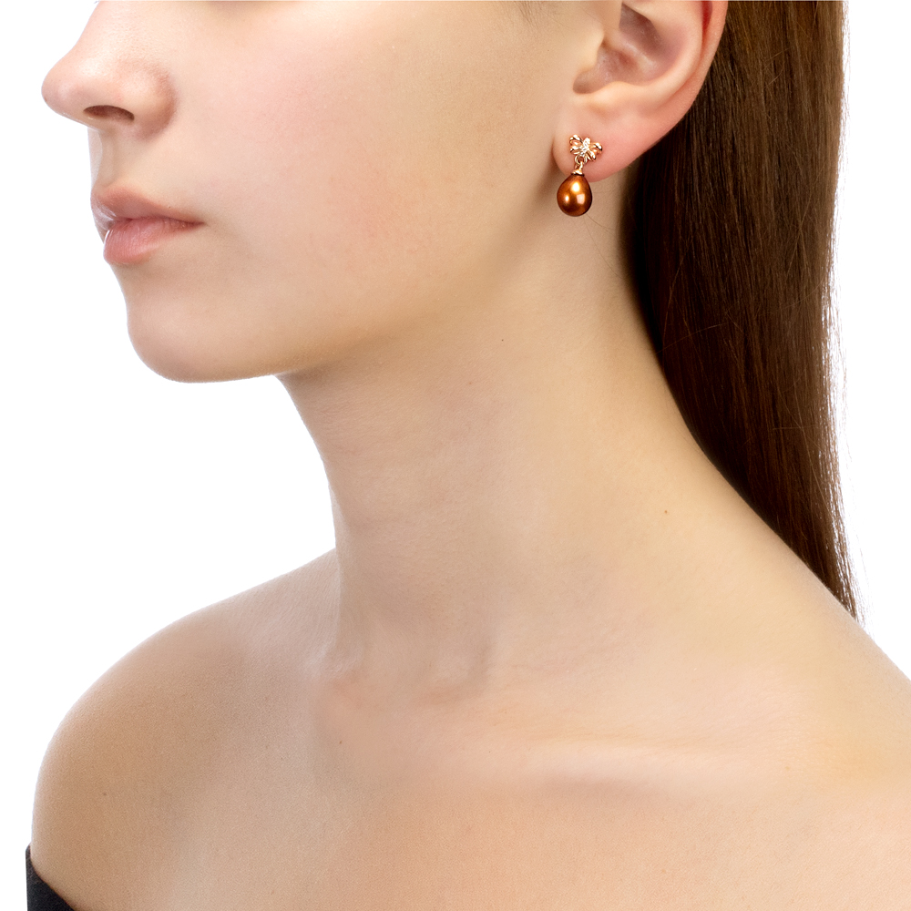 Серьги из серебра с шоколадными жемчужинами "капля" 8,5-9 мм. Артикул 12542