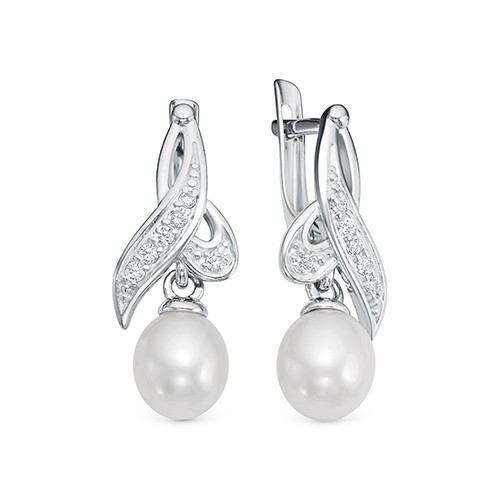 Серьги из серебра с белыми жемчужинами 7,5-8 мм. Артикул 9403 Серьги из серебра с белыми жемчужинами 7,5-8 мм. Артикул 9403