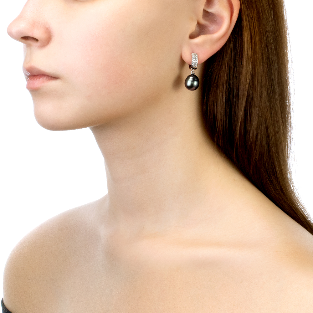 Серьги из серебра с Таитянскими жемчужинами 11-11,5 мм. Артикул 11109