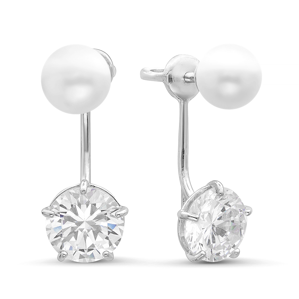 Двойные пусеты "Dior" из серебра с белыми жемчужинами 7-7,5 мм. Артикул 10733 Двойные пусеты "Dior" из серебра с белыми жемчужинами 7-7,5 мм. Артикул 10733